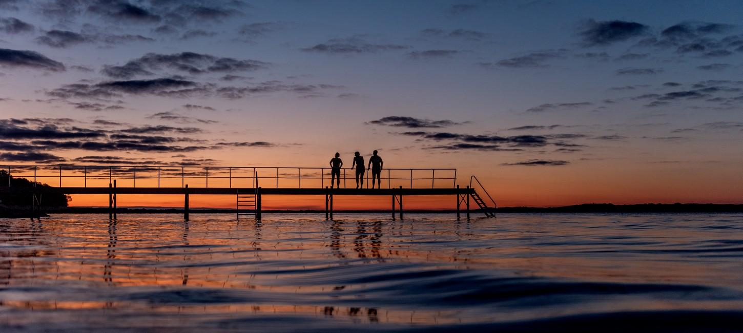 Limfjorden, Badebro, Vinterbadning, Solnedgang